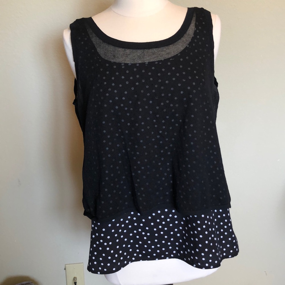 WHBM Black w/White Polka Dot Double-Layer Blouse